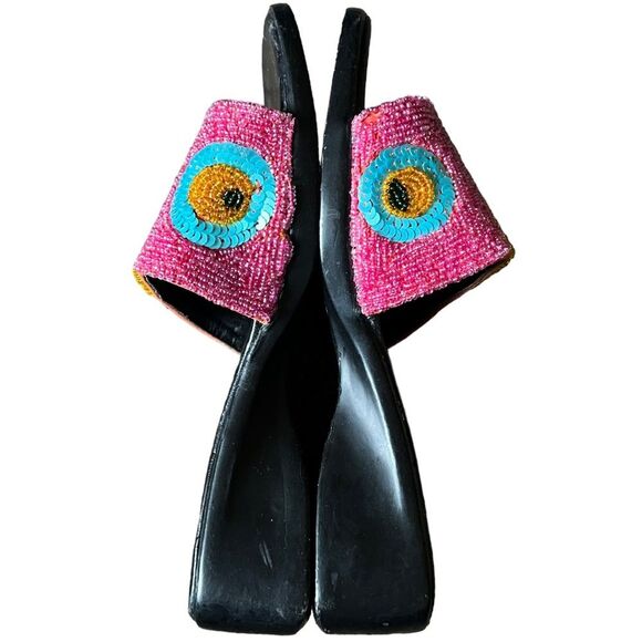 RARE Beaded Italian chunky colorful sandals Size 8.5 iUS / 39 EU GUC - Picture 8 of 16